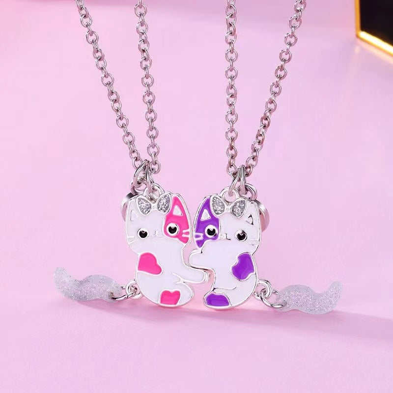 Wholesale Cat  Cartoon Magnet Alloy Water Drop Oil Necklace Set
