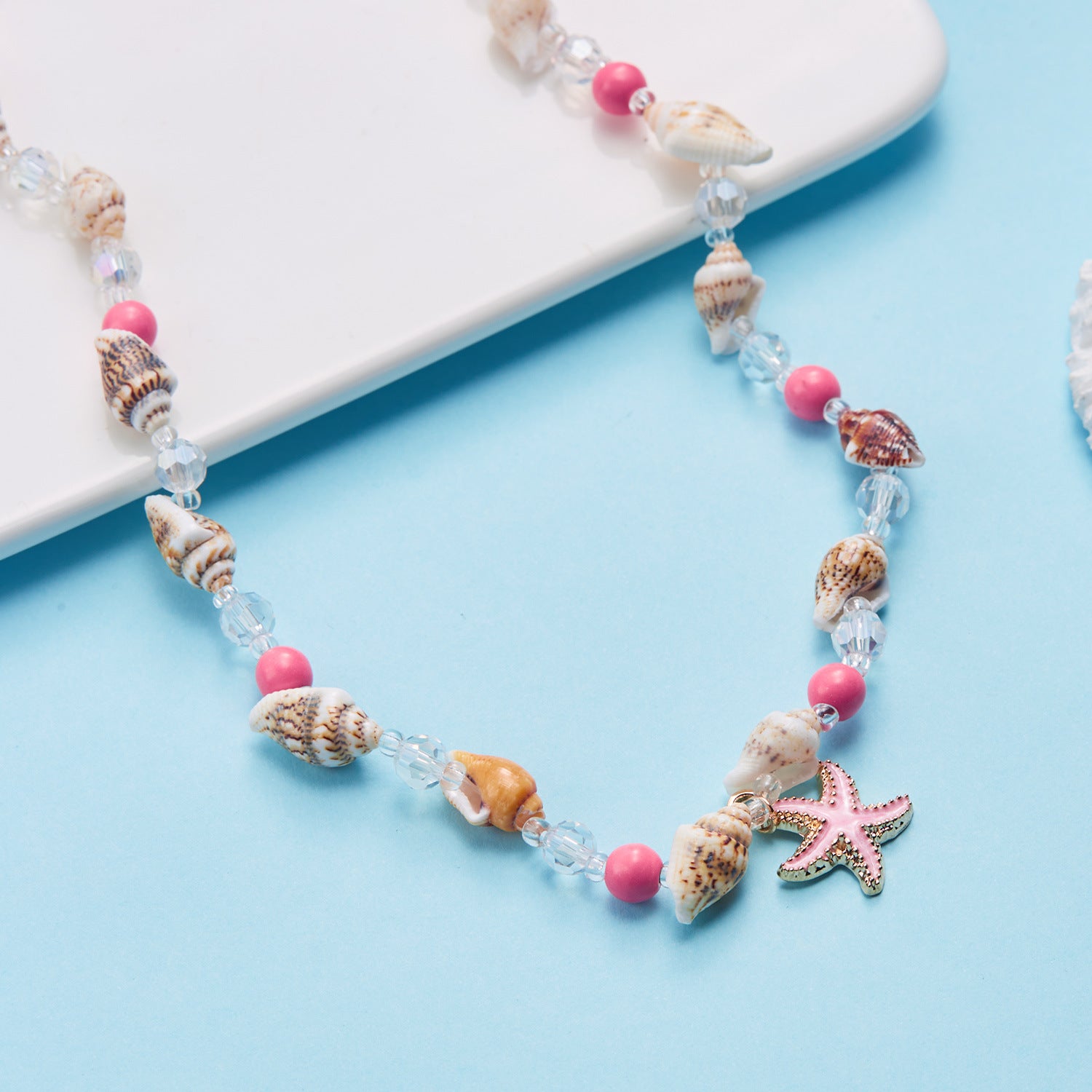 Wholesale  Bohemian Beach Vacation Marine Foot Fashion Conch Rice Bead Shell Beaded Necklace