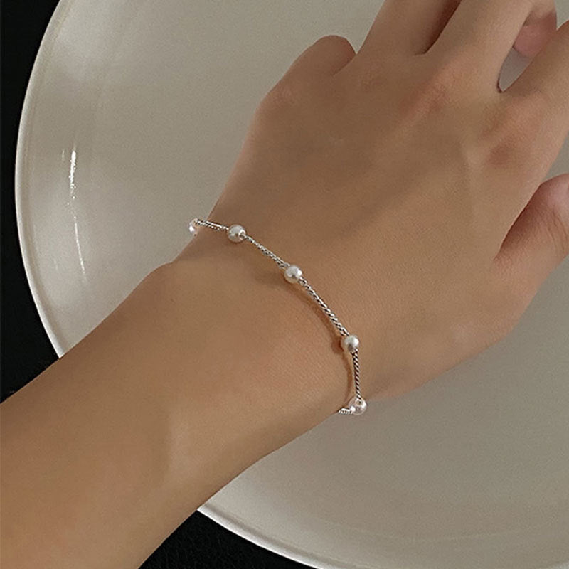 Wholesale Chic Women S Imitation Pearl Chain Bracelet 4Mm Round Pearl Fashion Accessory Gold Tone Everyday Jewelry For Gifting