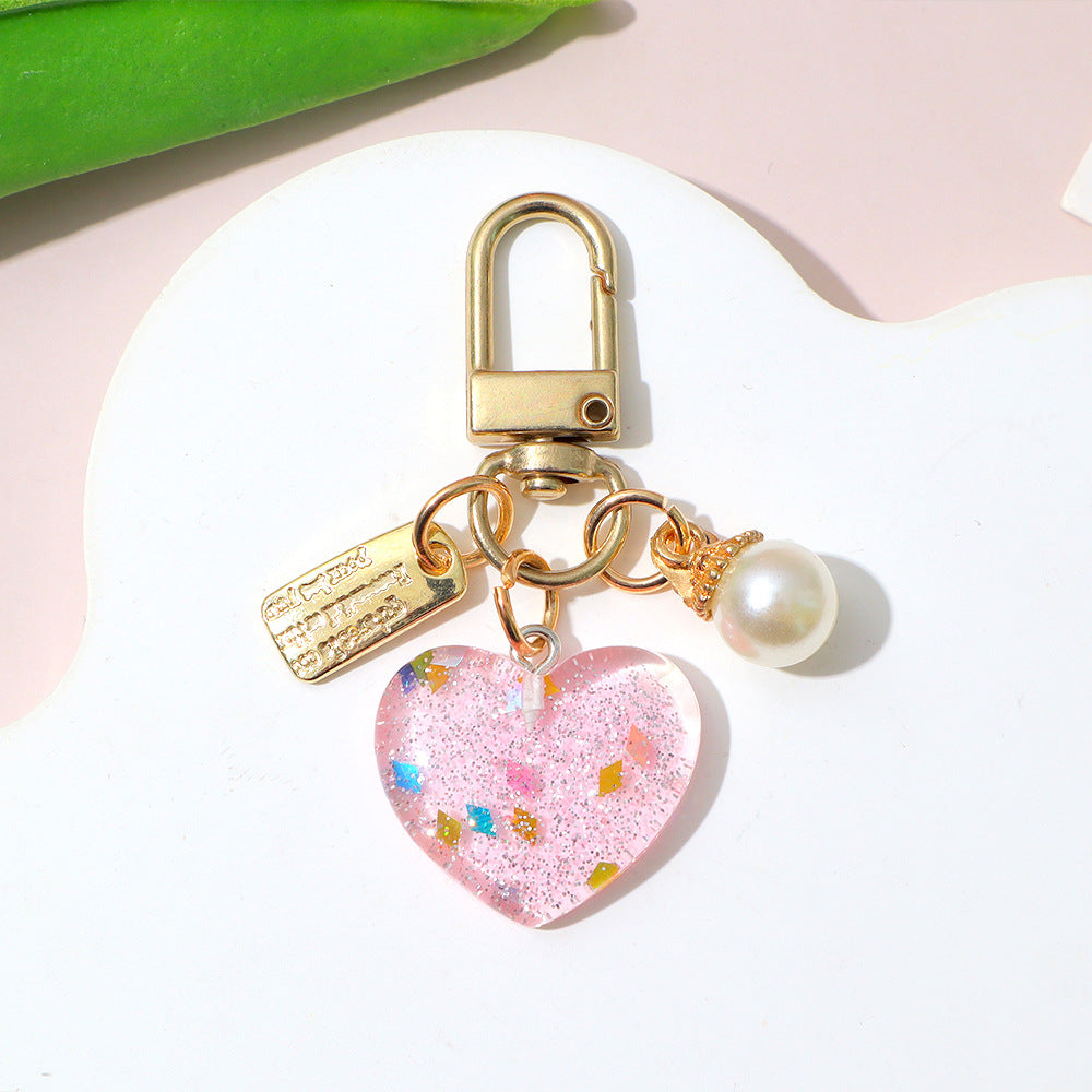 Wholesale Acrylic Pearl Heart Keychain Pendant - Trendy Bag Decoration and Earphone Case Accessory