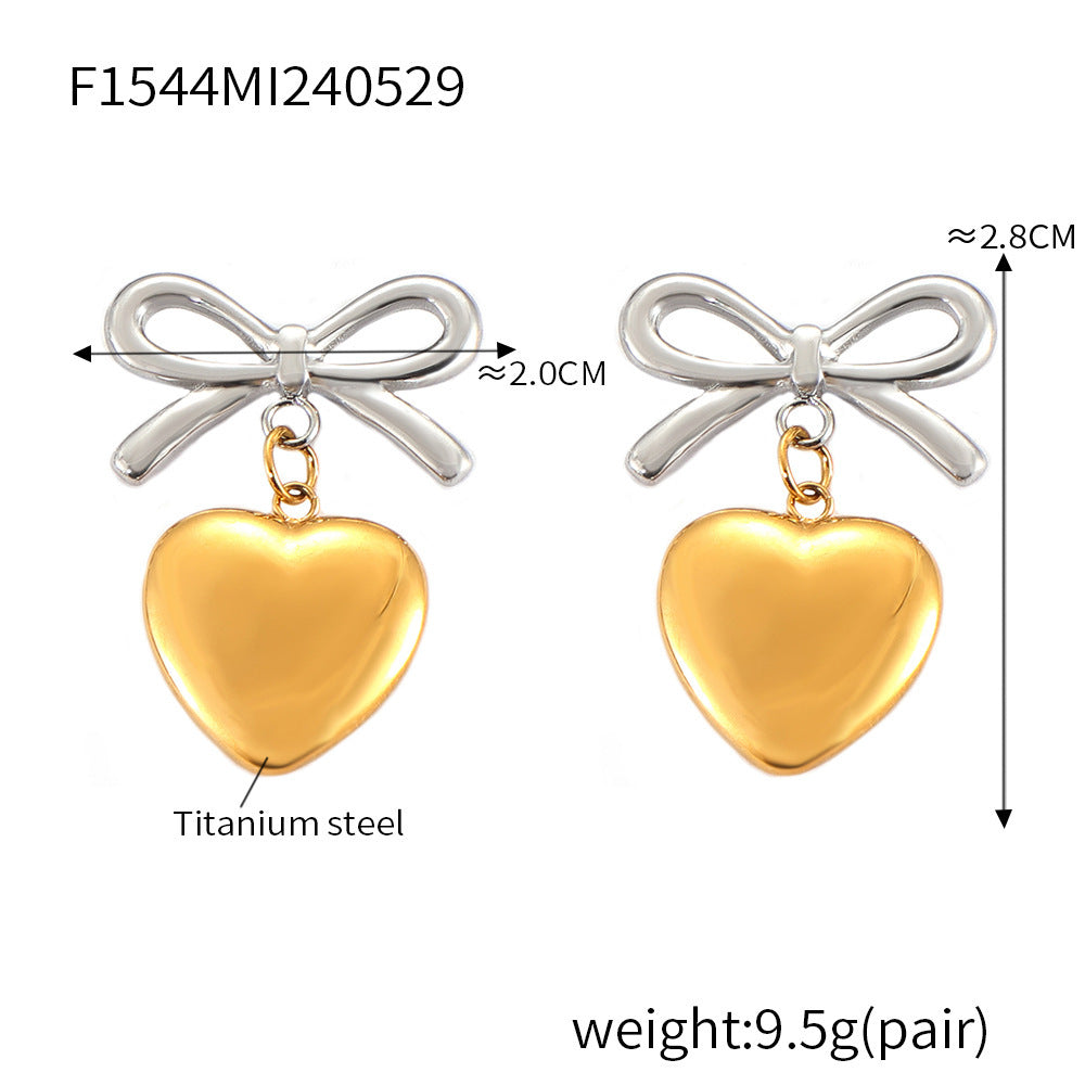 Wholesale Bow Heart Pendant 18K Gold Titanium Steel Earrings ACC-ES-OMK004
