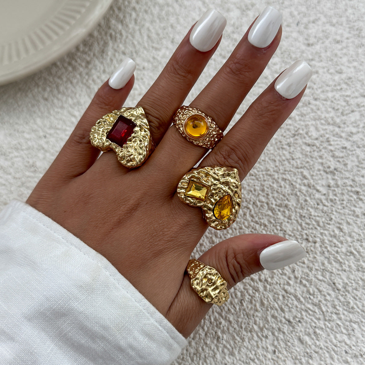 Wholesale Modern Irregular Gemstone Ring Set Women Fashion Jewelry Accessory Gift