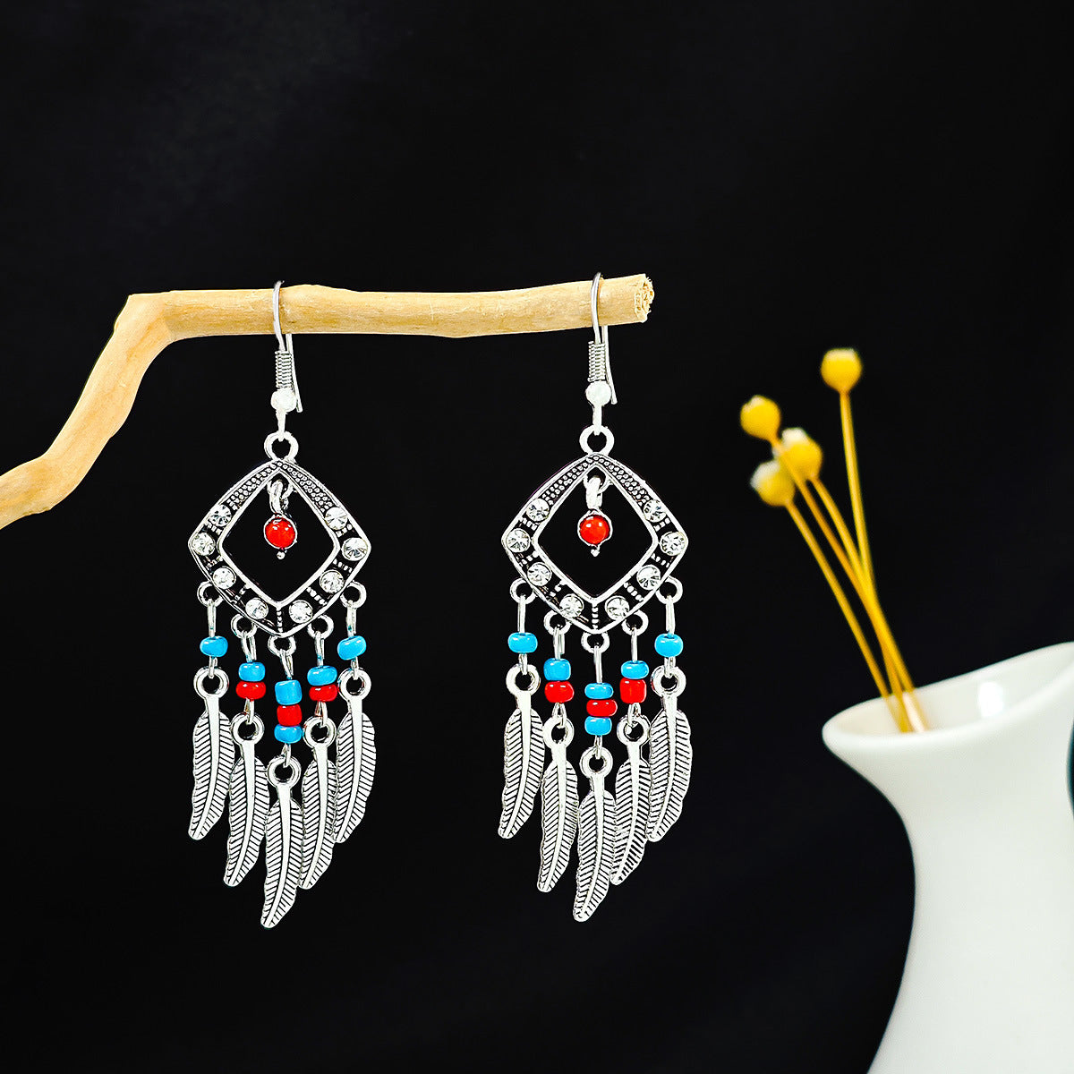 Wholesale Alloy Drop Earrings,  Red Tassel Bohemian Style,  Boutique Resale Jewelry Accessory