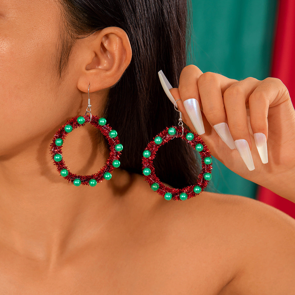 Wholesale Christmas tree bow color wreath earrings