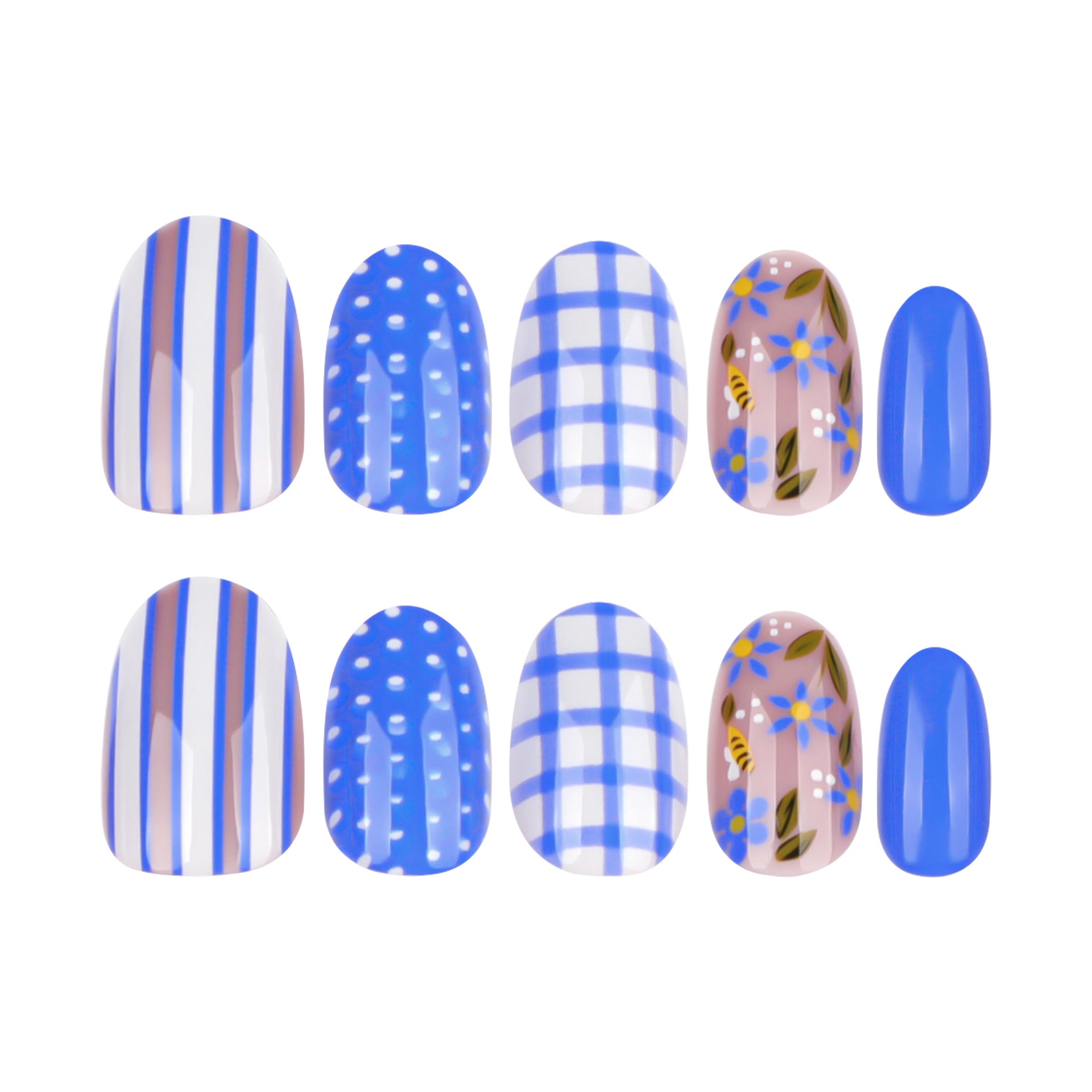 Wholesale 24 Pieces/box Blue and White Checkered Stripe Nails Kits Nail Stickers