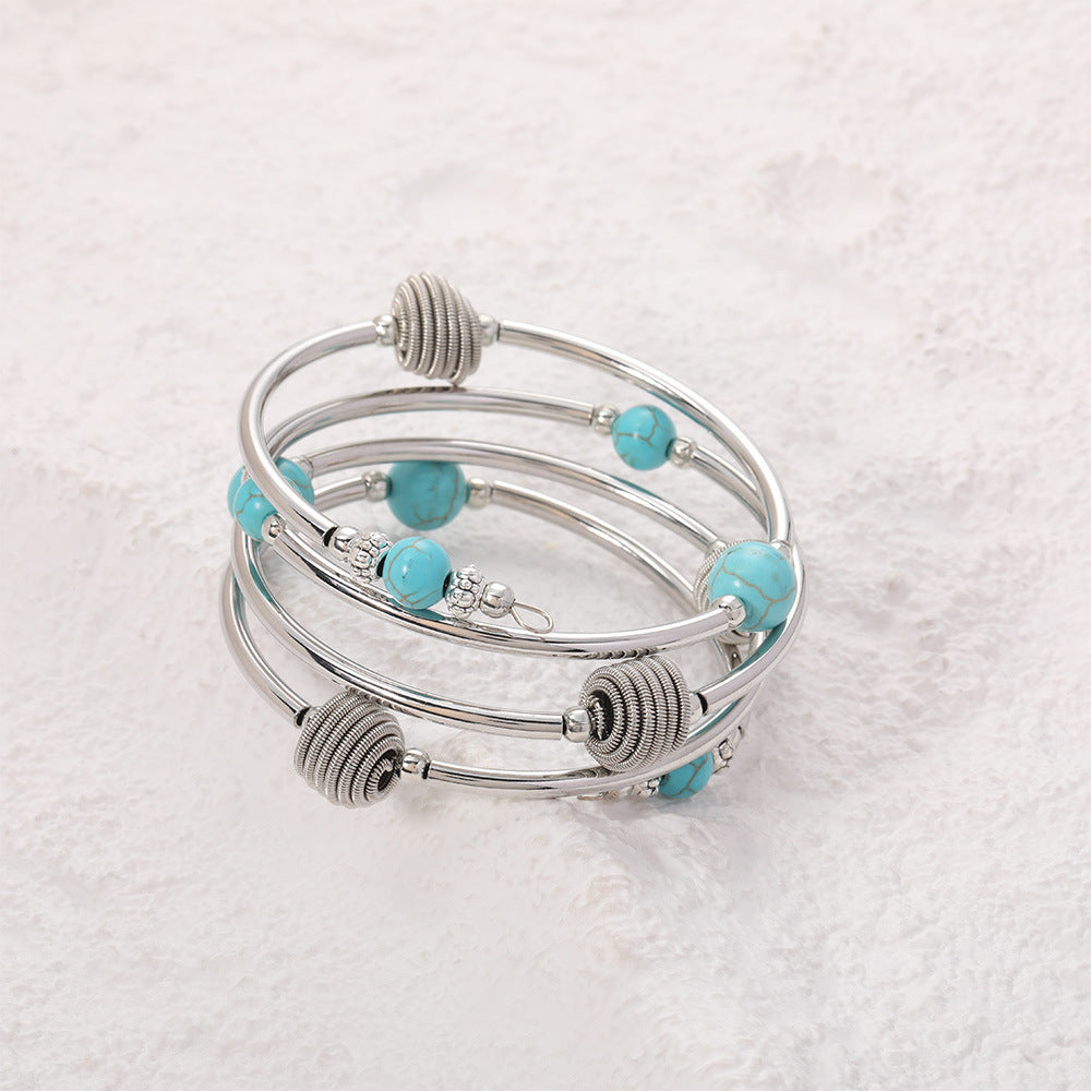Wholesale Natural turquoise wrapped bracelet multi-layer women' s bracelet