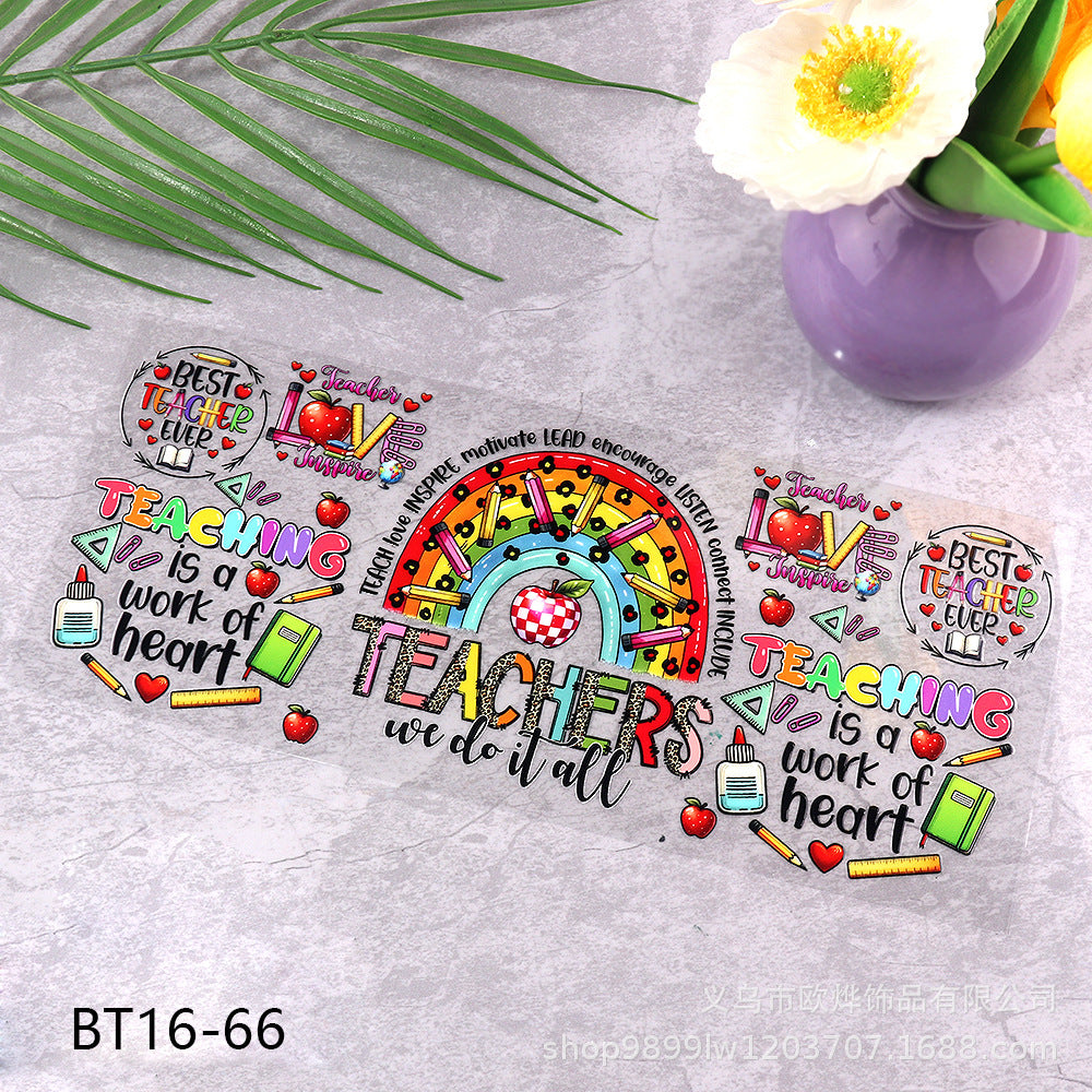 Wholesale Cartoon pencil medical UV transfer stickers crystal stickers tear film leave word crystal stickers 16oz glass stickers