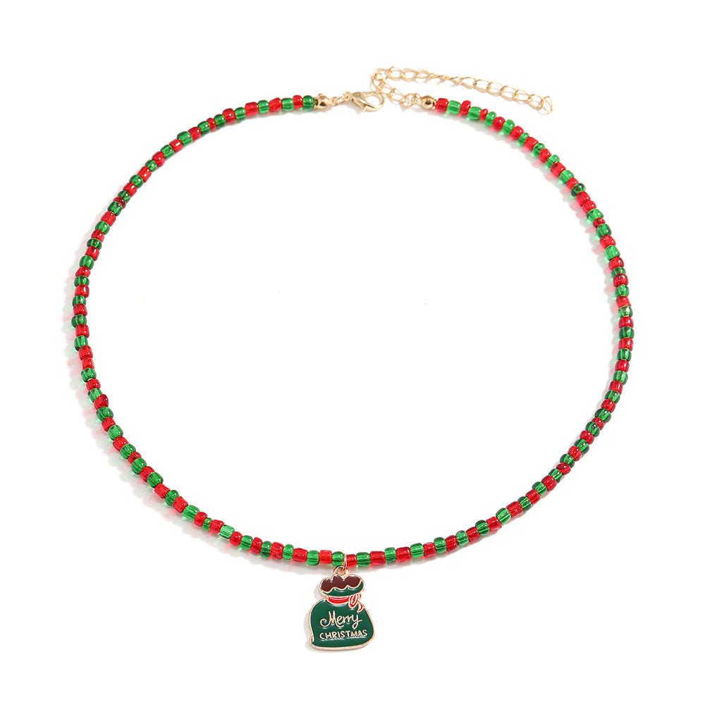 Wholesale Christmas Red and White Handmade Beaded Cane Necklace ACC-NE-DingZhou001