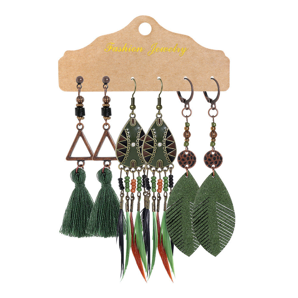 Wholesale Retro Ethnic Round Metal Tassel Earrings Set Fashion Accessory