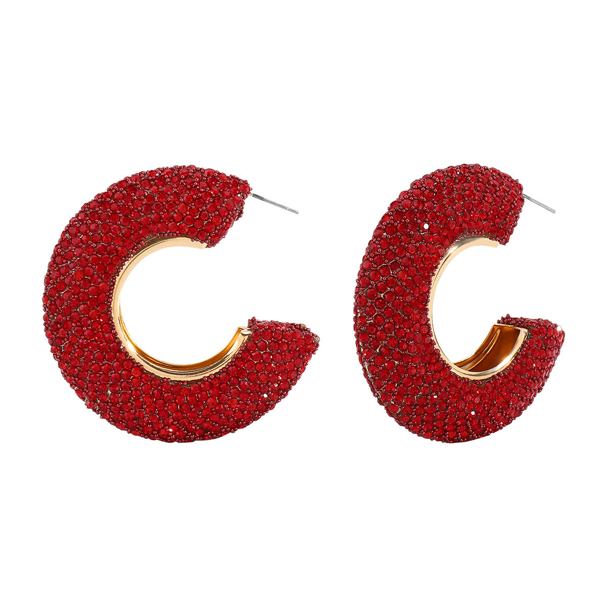 Wholesale full diamond C-shaped earrings temperament niche design earrings