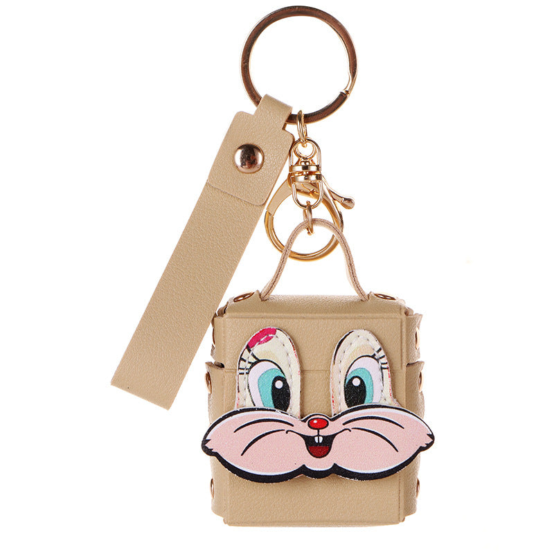 Wholesale Korean Style Leather Rabbit Keychain Pouch Bag For Bluetooth Earbuds Car Key Accessory Chic Gift