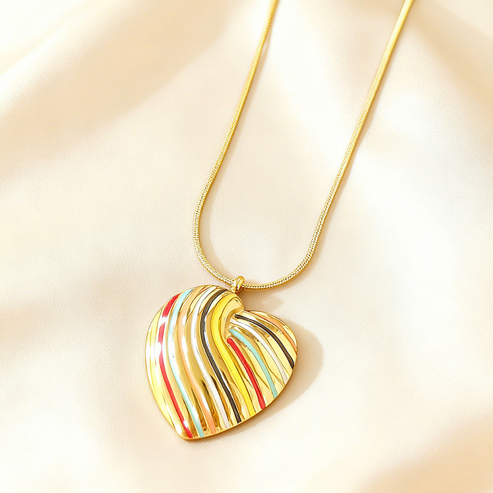 Wholesale oil-paint stainless steel heart necklace