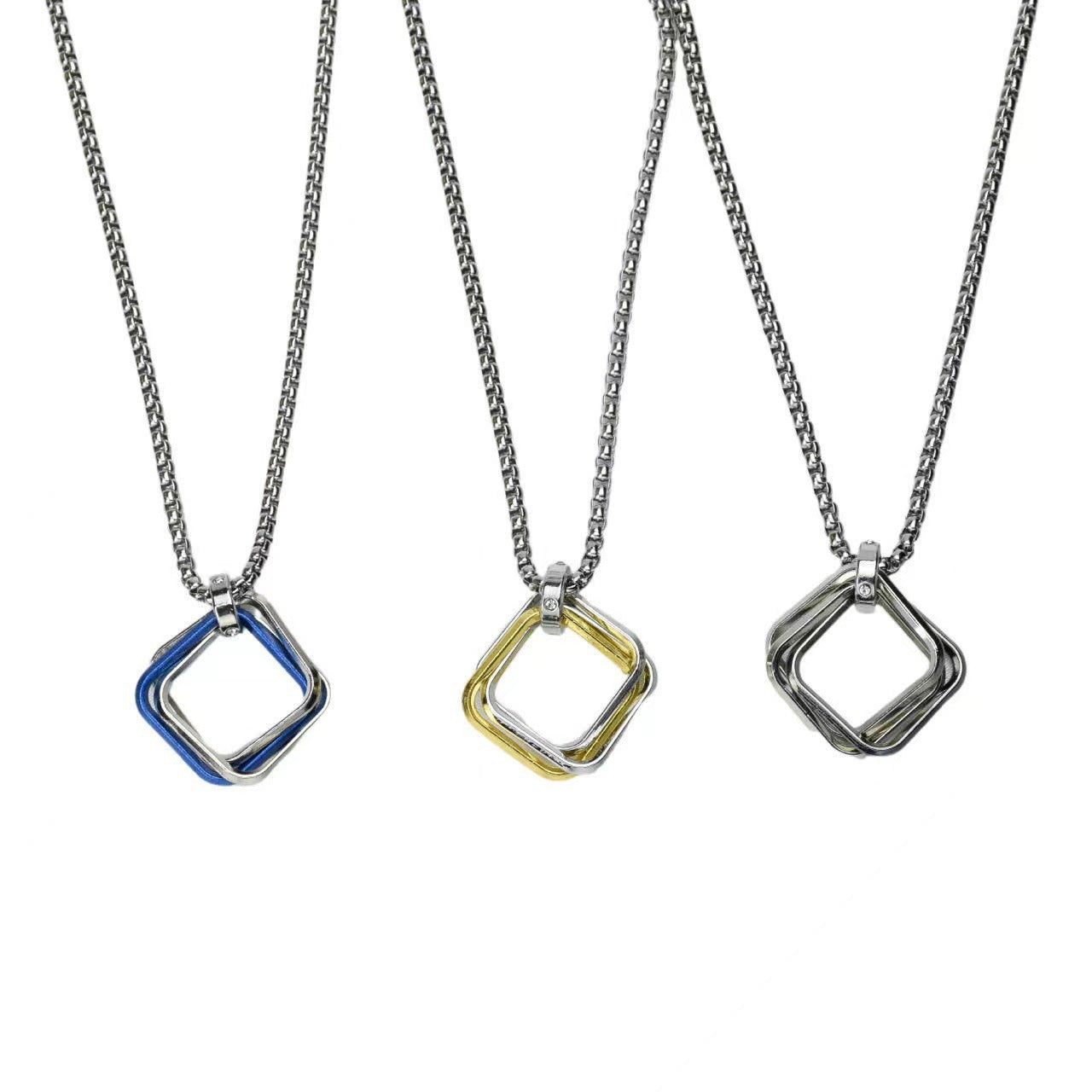 Wholesale Modern Geometric Three-Ring Pendant Necklace,  Alloy,  70cm Box Chain,  Unisex Jewelry Accessory for Resale