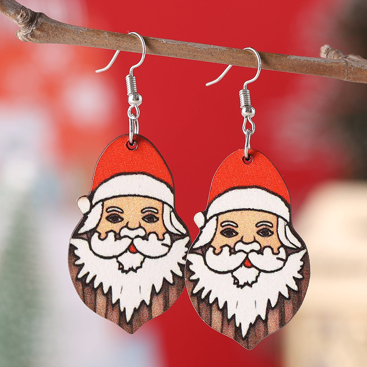 Wholesale Christmas cute  pendant earrings wooden double-sided earrings