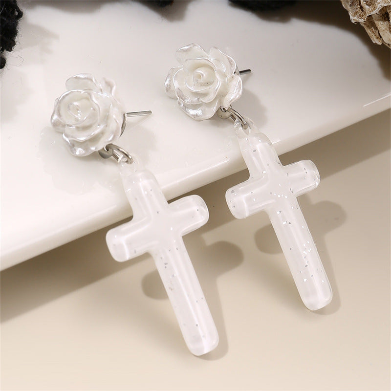 Wholesale  Rose Cross Resin Pendant  Long Earrings