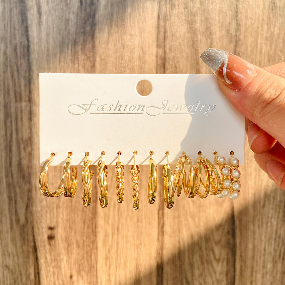 Wholesale Geometric Retro Gold Hoop Earrings Set ACC-ES-MY035