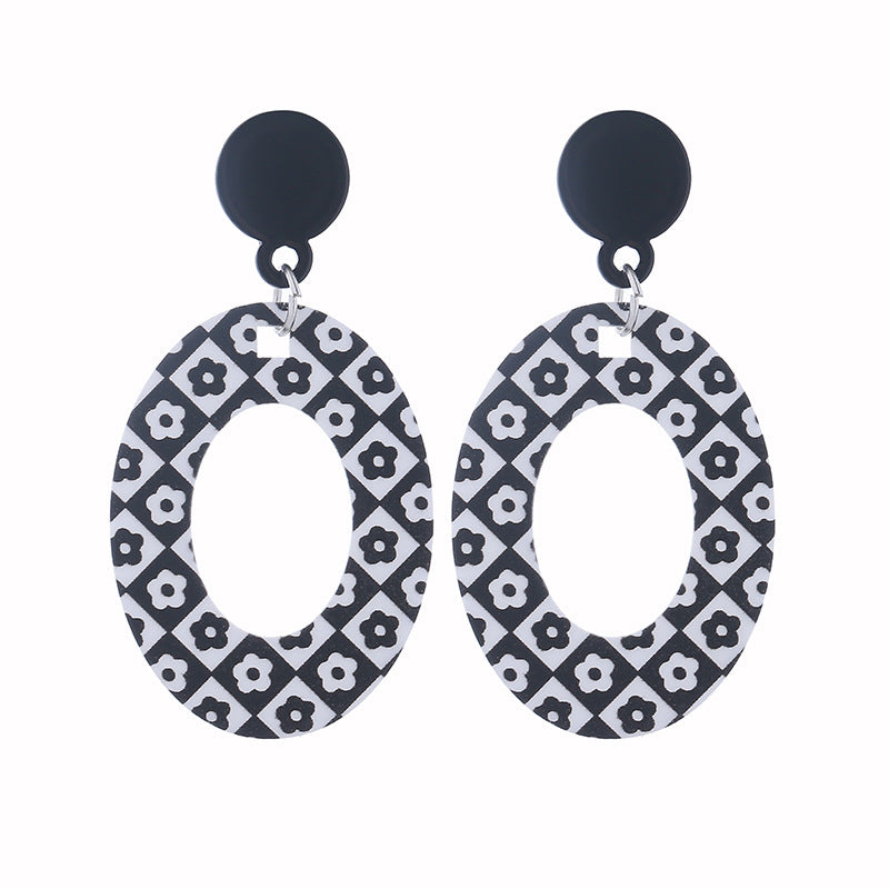 Wholesale Exaggerated Polka Dot Black and White Polka Dot Acrylic Earrings