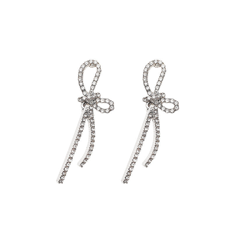 Wholesale Diamond Bow Copper S925 Silver Needle Earrings Blingbling Earrings Bow Earrings ACC-ES-LvSha004