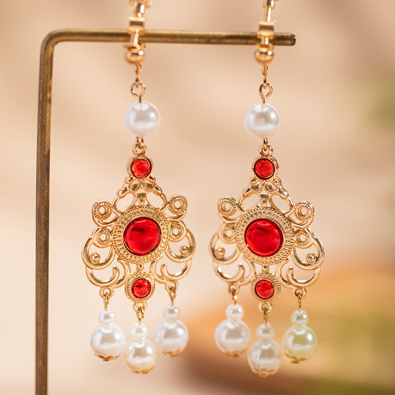 Wholesale ethnic red and white earrings