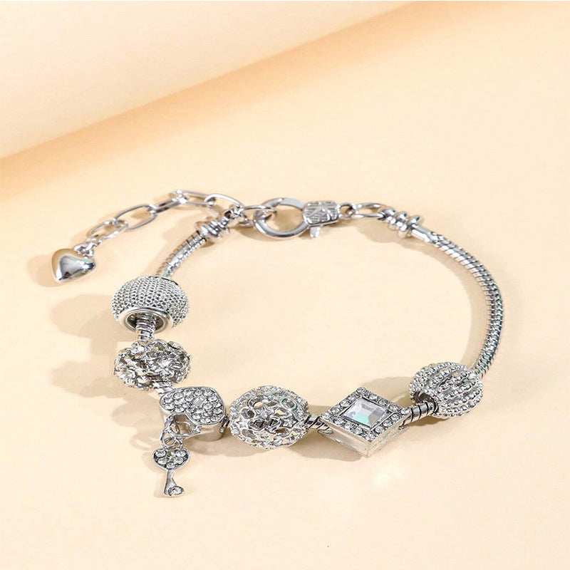 Wholesale Heart Shaped Rhinestone Stainless Steel Copper Alloy Beaded Bracelet ACC-BT-JingSY001
