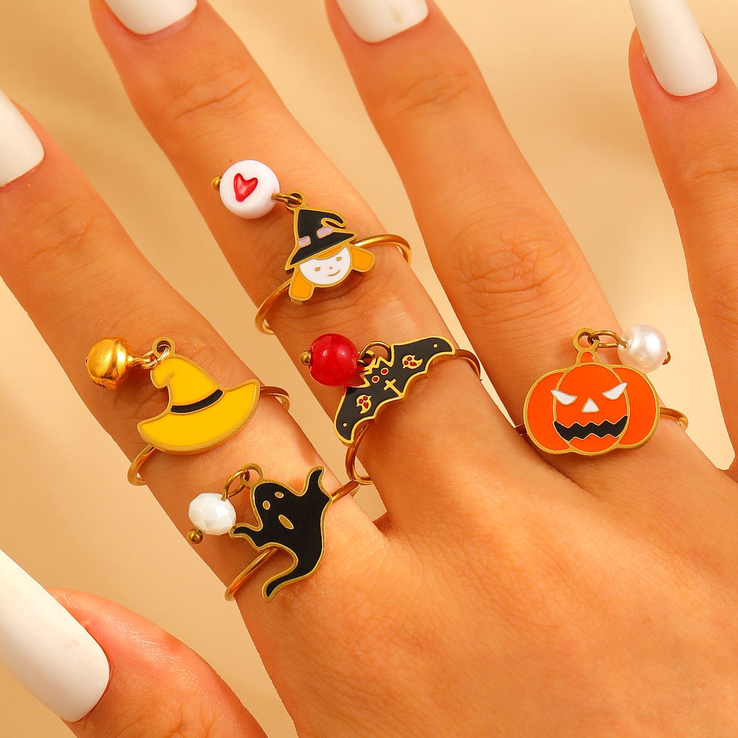 Wholesale  Stainless Steel Open Ring with Ghost Pumpkin Pendant - Jewelry Accessory