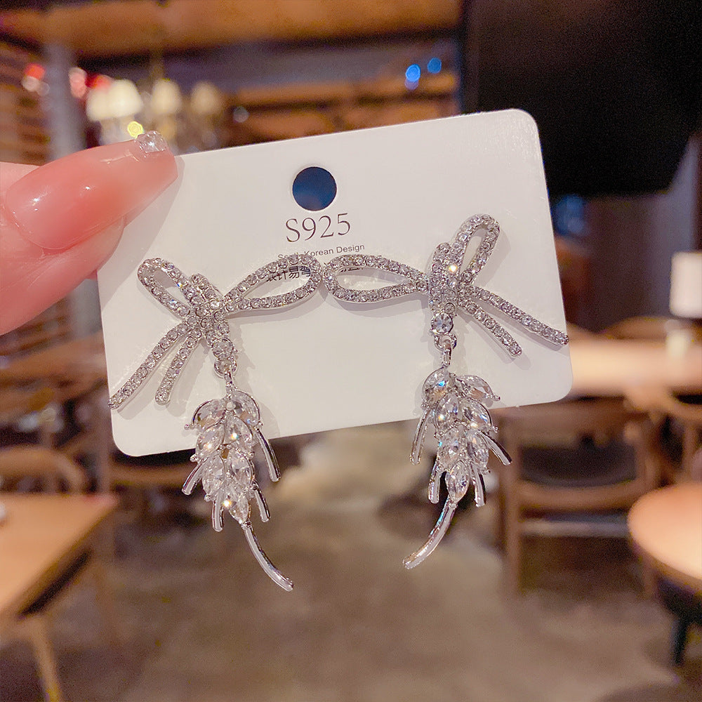 Wholesale Exaggerated bow full diamond earrings