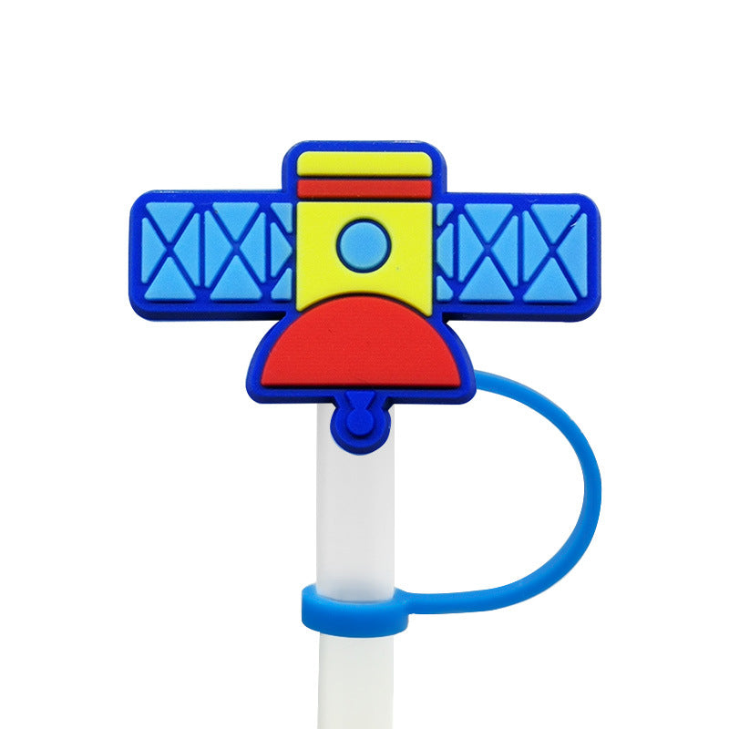 Wholesale 10PCS 7-8mm Space Transportation Vehicles with Silicone Straw Tube Cap Straw Decorations
