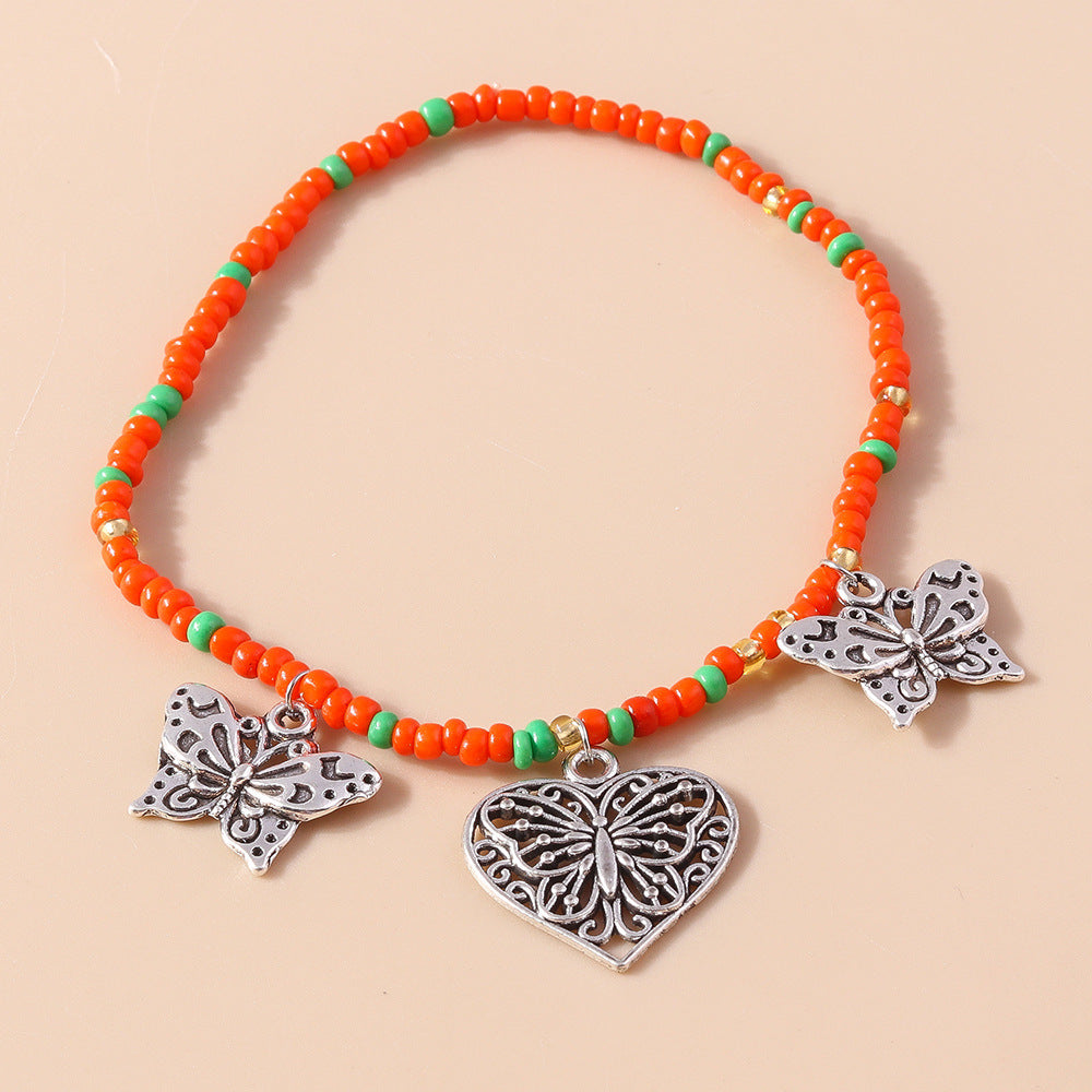 Wholesale  retro  butterfly anklet foot ornaments  love rice bead anklet foot ornaments