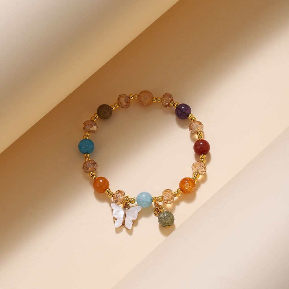 Wholesale Blue Butterfly Artificial Crystal Beaded Bracelet Chinese Style Chic Fashion Accessory Travel Souvenir Gift