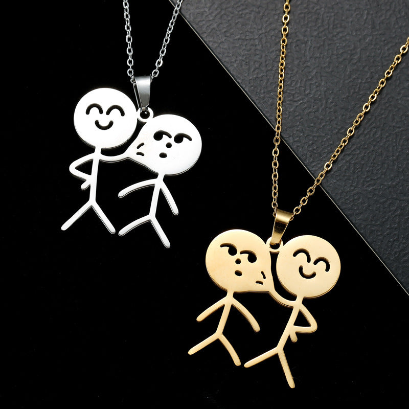 Wholesale fun stickman titanium steel necklace with arms akimbo and face pinching