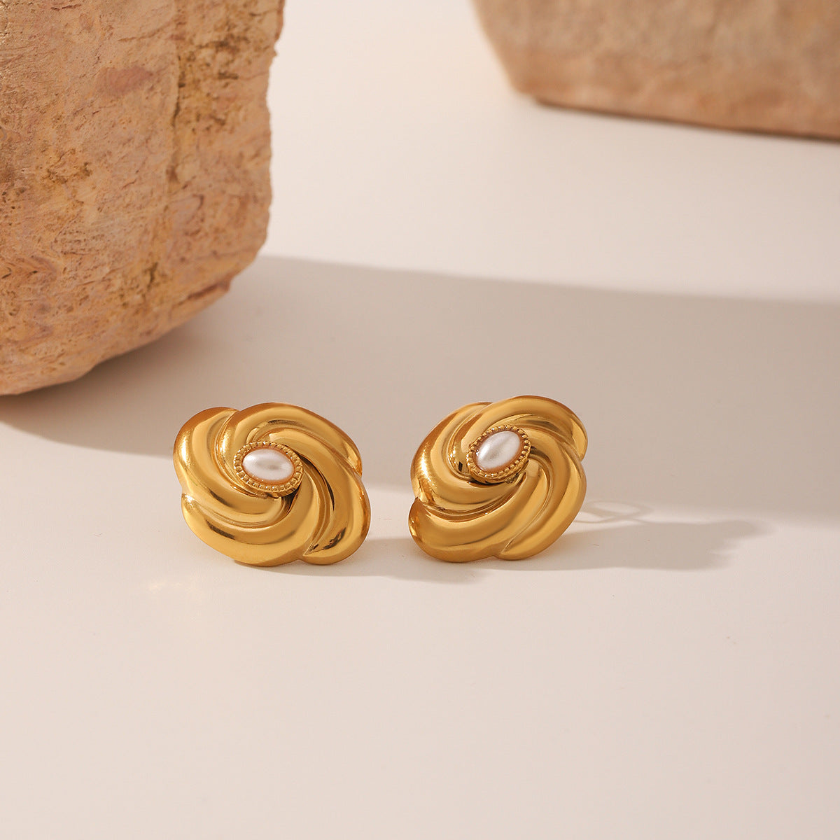 Wholesale  Stainless Steel 18K Gold Thread Flower Earrings