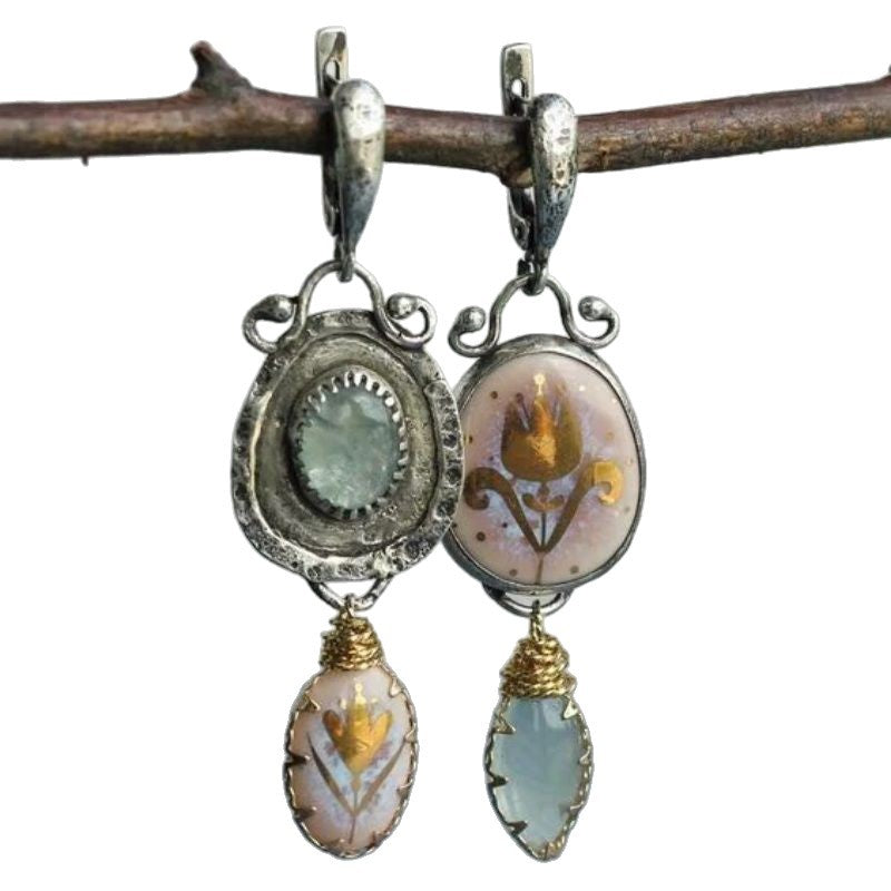 Wholesale Maillard Style Colorful Gemstone Earrings,  Handmade Micro-Inlaid Zinc Alloy Jewelry Accessory for Everyday Wear