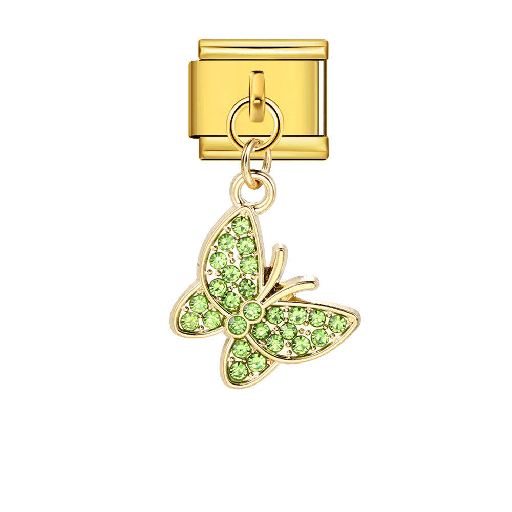 Wholesale 5pcs Italian Charm Bracelet 9mm DIY Splicing Diamond Butterfly Pendant Stainless Steel Composable Bracelet