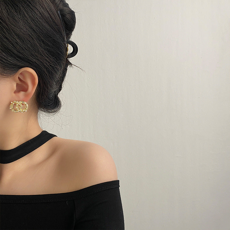 Wholesale Double Ring Super Flash Light Luxury Letter Double Layer Earrings ACC-ES-NingKa012