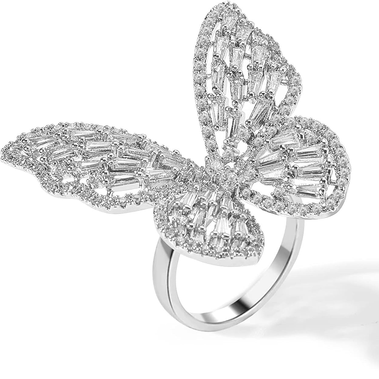 Wholesale Butterfly Rhinestone Adjustable Ring Fashion Cocktail Jewelry Gift for Women Boutique Resale