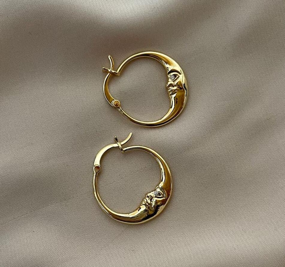 Wholesale Gold Alloy Circle Moon Face Earrings Bohemian Vintage Style Womens Fashion Accessory