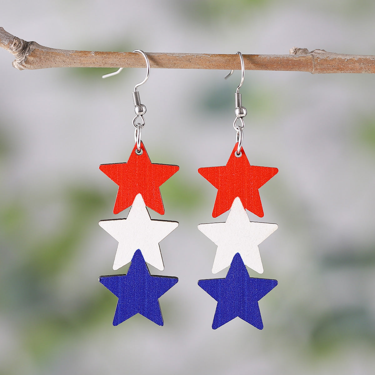 Wholesale of American Independence Day Five Pointed Star Rainbow Bull Head Heart Wooden Double Sided Earrings ACC-ES-ChuLian015
