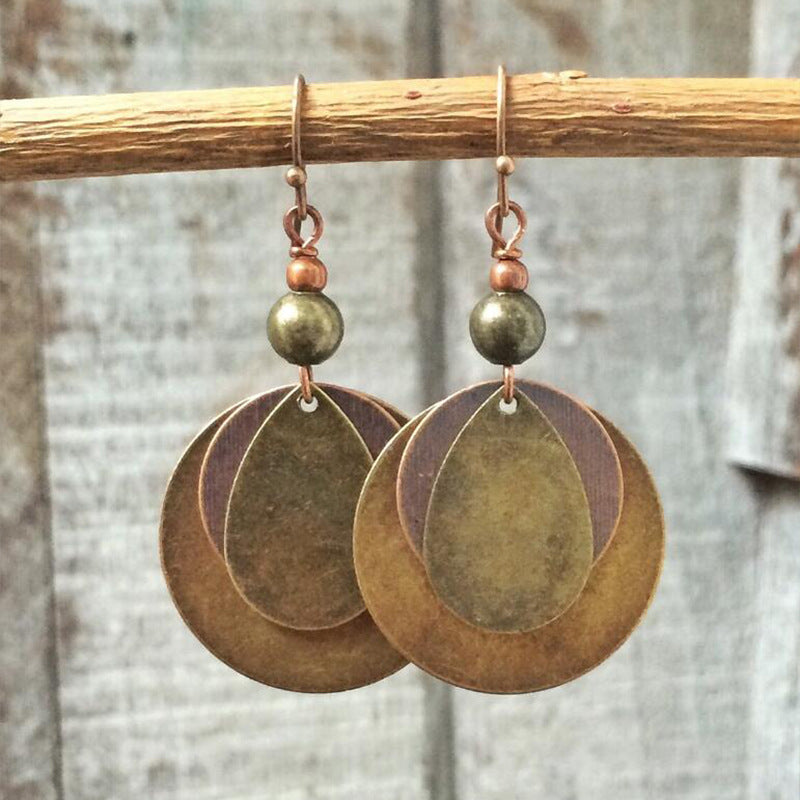 Wholesale Retro Bohemian Multi-Layer Circle Earrings,  Distressed Antique Bronze Alloy Fashion Accessory,  Boutique Resale