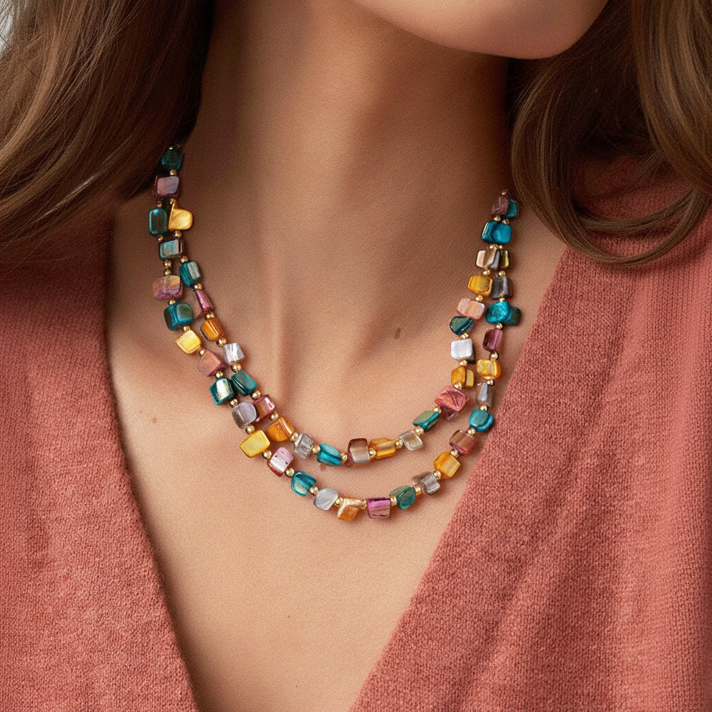 Wholesale Resin Imitation Shell Double-Layer Clavicle Chain - Light Luxury Irregular Bead Design Fashion Jewelry Accessory for Resale