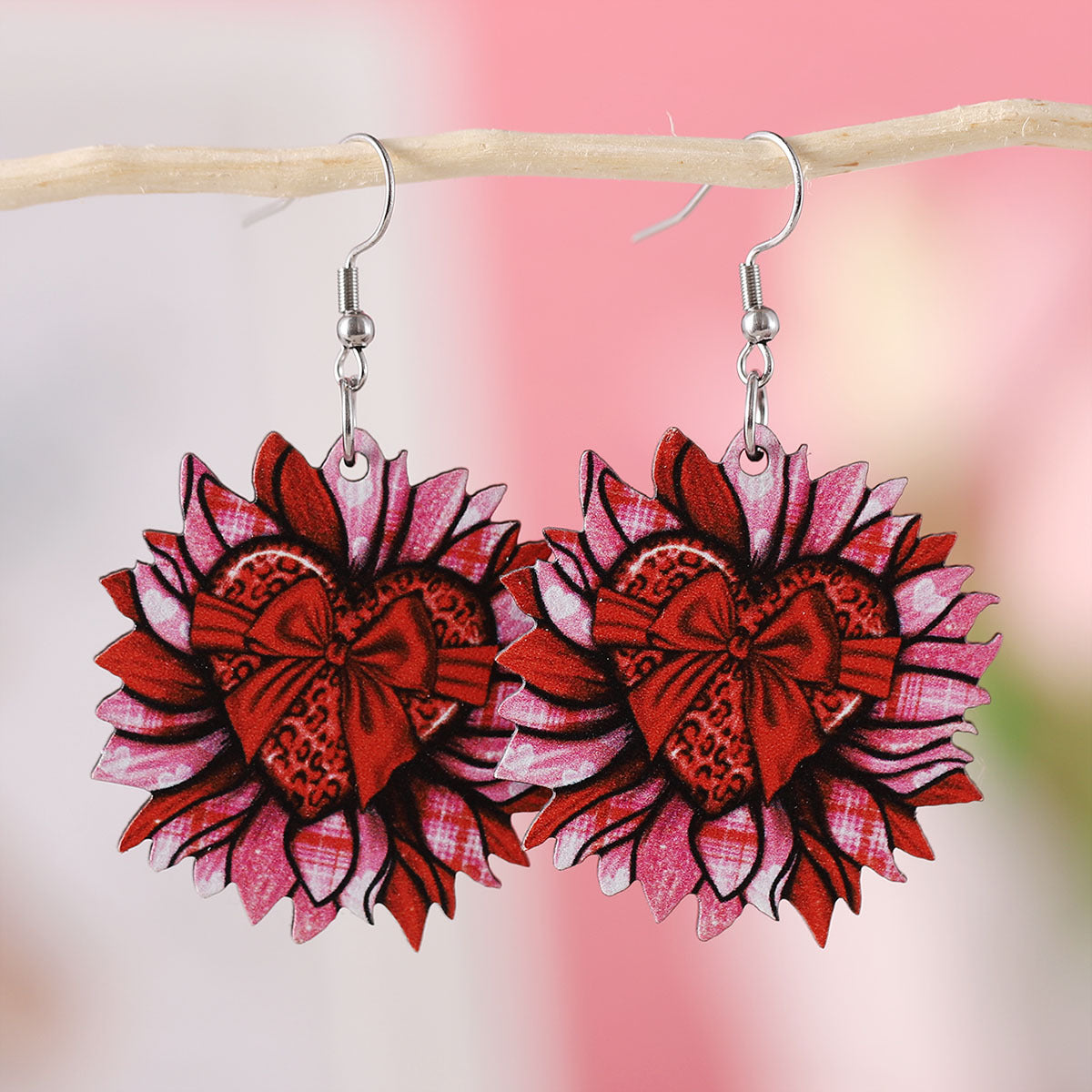 Wholesale Valentine' s Day Wooden Heart Earrings