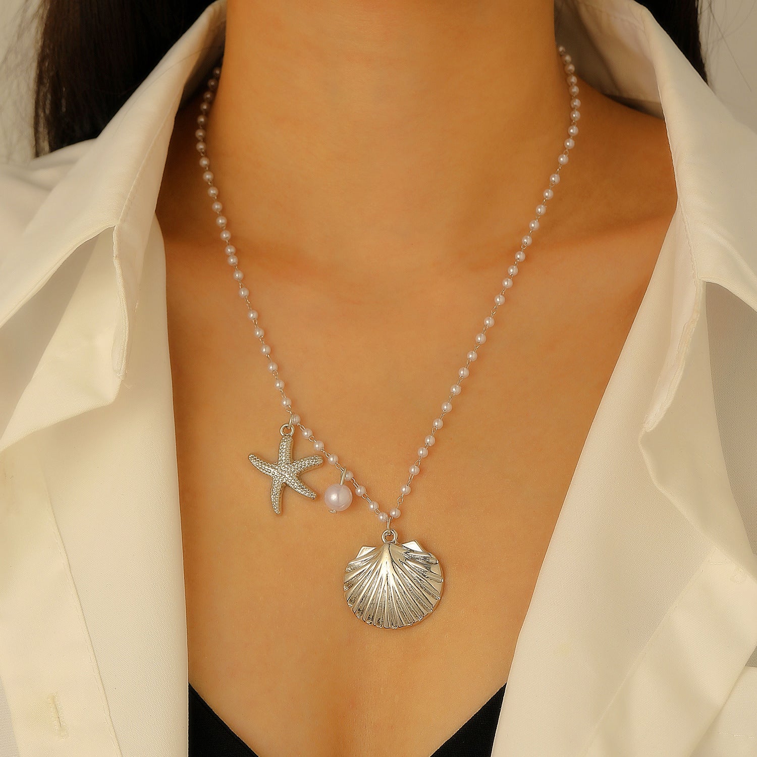 Wholesale Bohemian Summer Beach Shell Necklace And Bracelet Set Faux Pearl Starfish Conch Women S Fashion Jewelry Accessory
