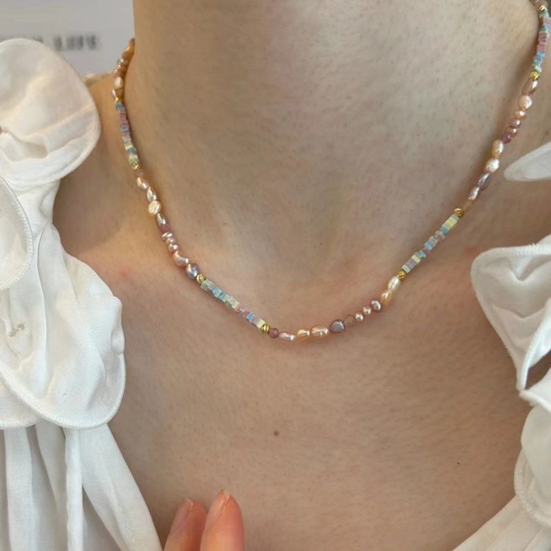 Wholesale  Irregular Pink Purple Beaded Necklace