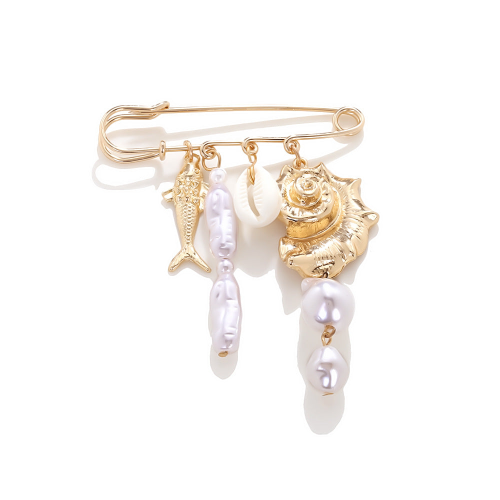 Wholesale Exaggerated colorful conch shell tropical fish brooch with marine elements waist-cinching brooch