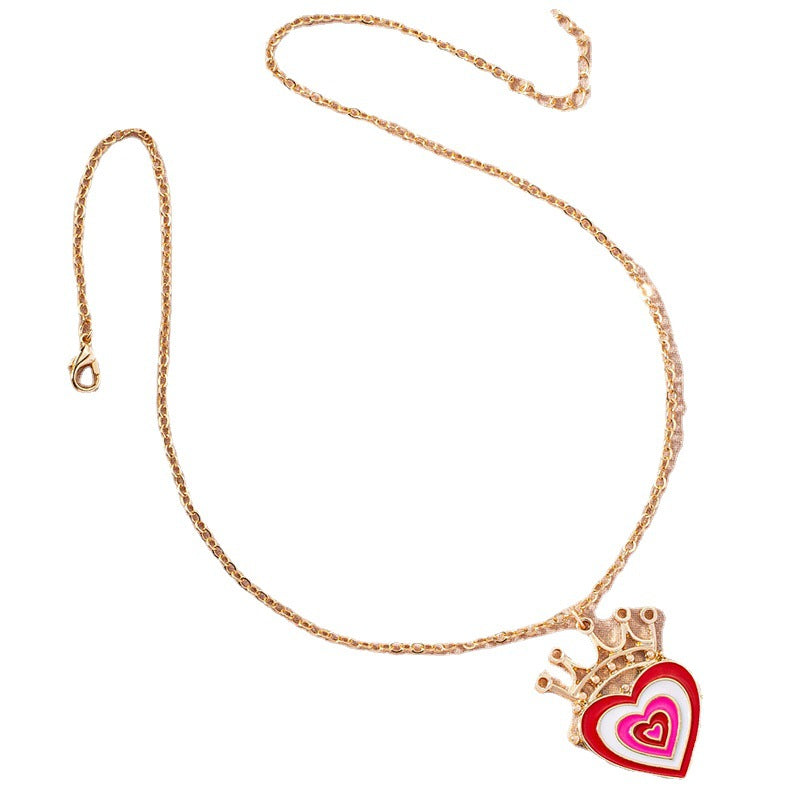 Wholesale New Fashion Simple Heart-Shaped Necklace,  Personalized Retro Oil-Drip Color-Blocking Peach Heart Crown Women' s Pendant