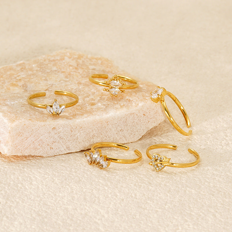 Wholesale Stainless steel zircon adjustable heart and star ring