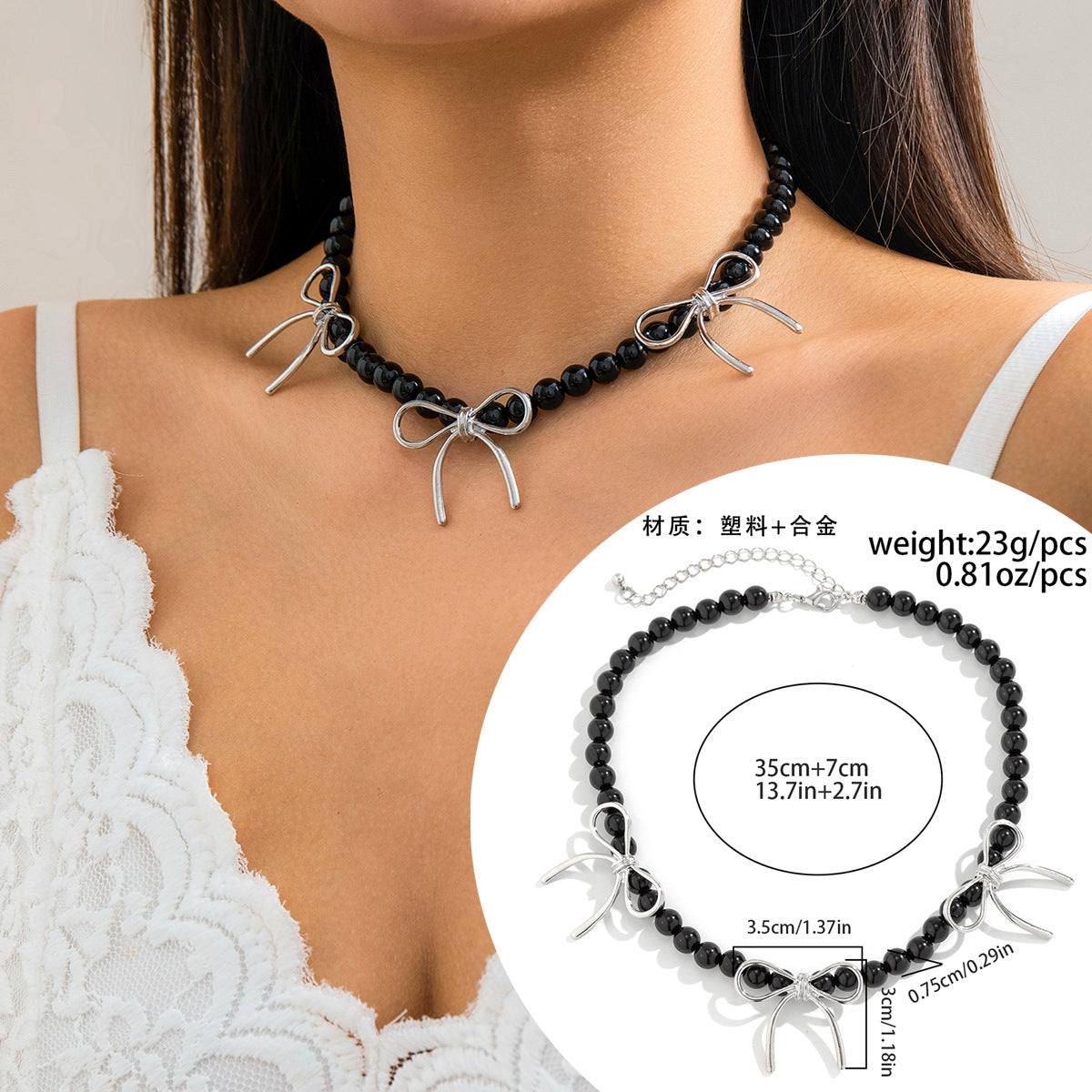 Wholesale Bowchoker Pearl Bow Necklace Pearl Necklace ACC-NE-DN007