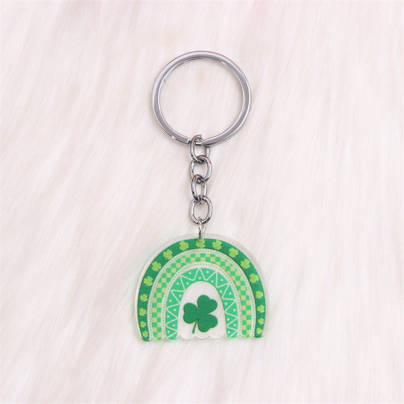 Wholesale St.Patrick Fine Flash Clover Acrylic  Creative Hollow Water Drop Hanging Jewelry Keychain