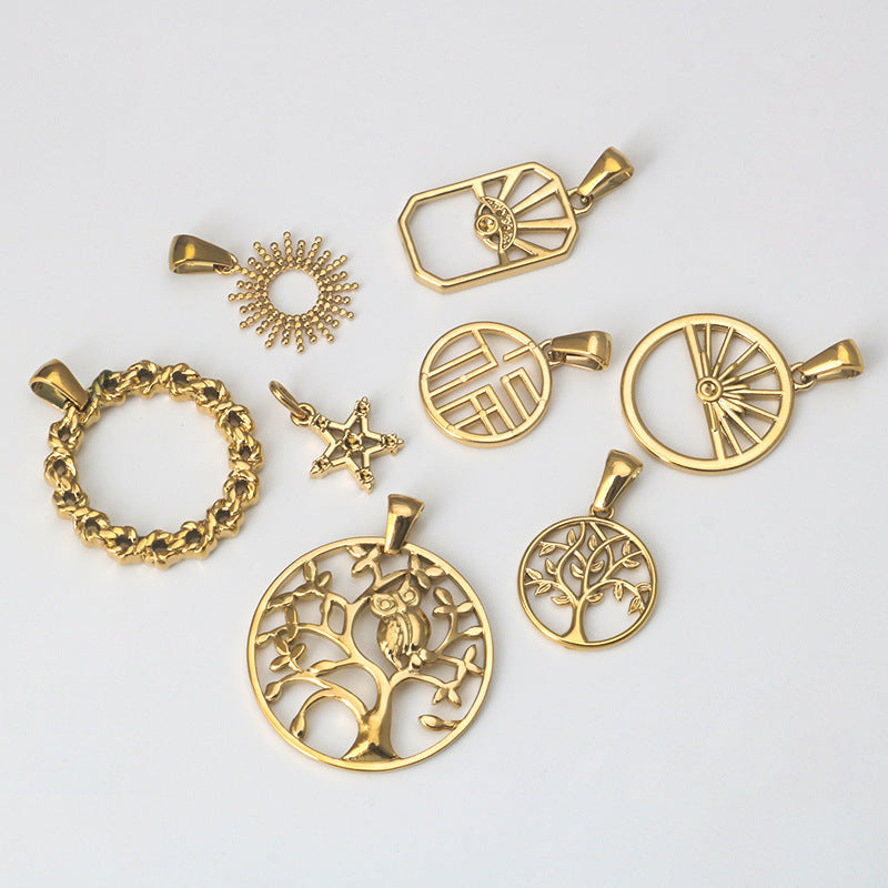 Wholesale Stainless Steel Golden Star Fortune Tree of Life Pendant