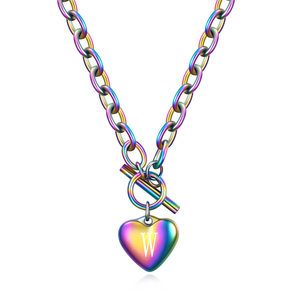 Wholesale Colorful 26 Letters Love Titanium Steel Necklace Heart Pendant Necklace ACC-NE-ZhongZhe001