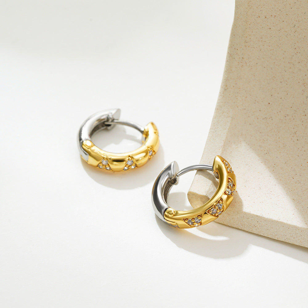 Wholesale 18K Gold and Silver Double Color Electroplated Ear Buckle Micro-inlaid Zircon Elegant Earrings